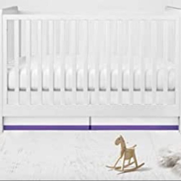 Bacati Crib Skirt Toddler Bed Skirt Cotton 13 In Drop White Purple Border Band - Picture 6 of 9